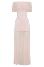 Caspian Slinky And Mesh Off Shoulder Maxi Dress - Pale Pink