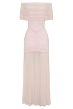Caspian Slinky And Mesh Off Shoulder Maxi Dress - Pale Pink