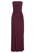 Bex Strapless Slinky Maxi Dress With Split - Burgundy