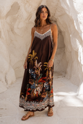 Fabienne | Printed Maxi Dress in Chocolate