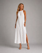 Jimena | Relaxed Embroidered Mandarin Collar Midi Dress