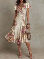 Margaret | Vintage Floral Satin Midi Dress