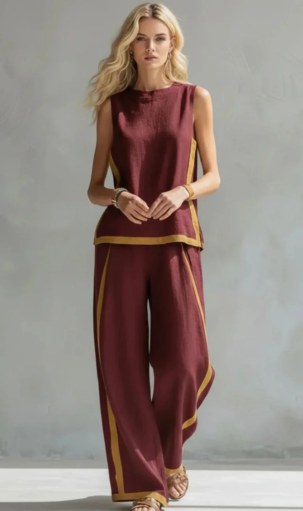 Elisa | Fluid Two-Piece Set with Contrast Details