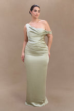 Dalia Off Shoulder Satin Maxi Dress - Sage