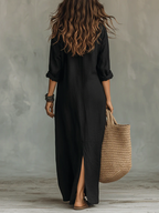 Alessia | Soft Black Maxi Dress with Buttons