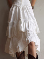 Romy | Corset Tiered Midi Dress with Lace Trim