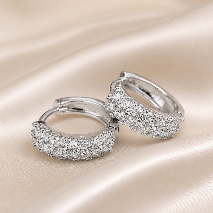 Vintage Micro Zirconia White Gold Hoop Earrings