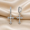 White Gold Cross Zirconia Inlaid Earrings