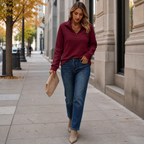 Everly Elegant Zip Up Sweater - maroon - lifestyle view 3