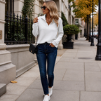Everly Elegant Zip Up Sweater - white - lifestyle view 3