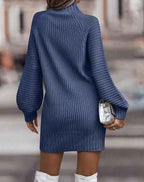 Lila Ribbed Knit Lantern Sleeve Sweater Dress