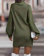 Lila Ribbed Knit Lantern Sleeve Sweater Dress