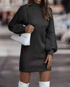 Lila Ribbed Knit Lantern Sleeve Sweater Dress