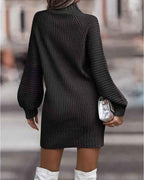 Lila Ribbed Knit Lantern Sleeve Sweater Dress