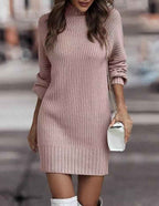 Lila Ribbed Knit Lantern Sleeve Sweater Dress