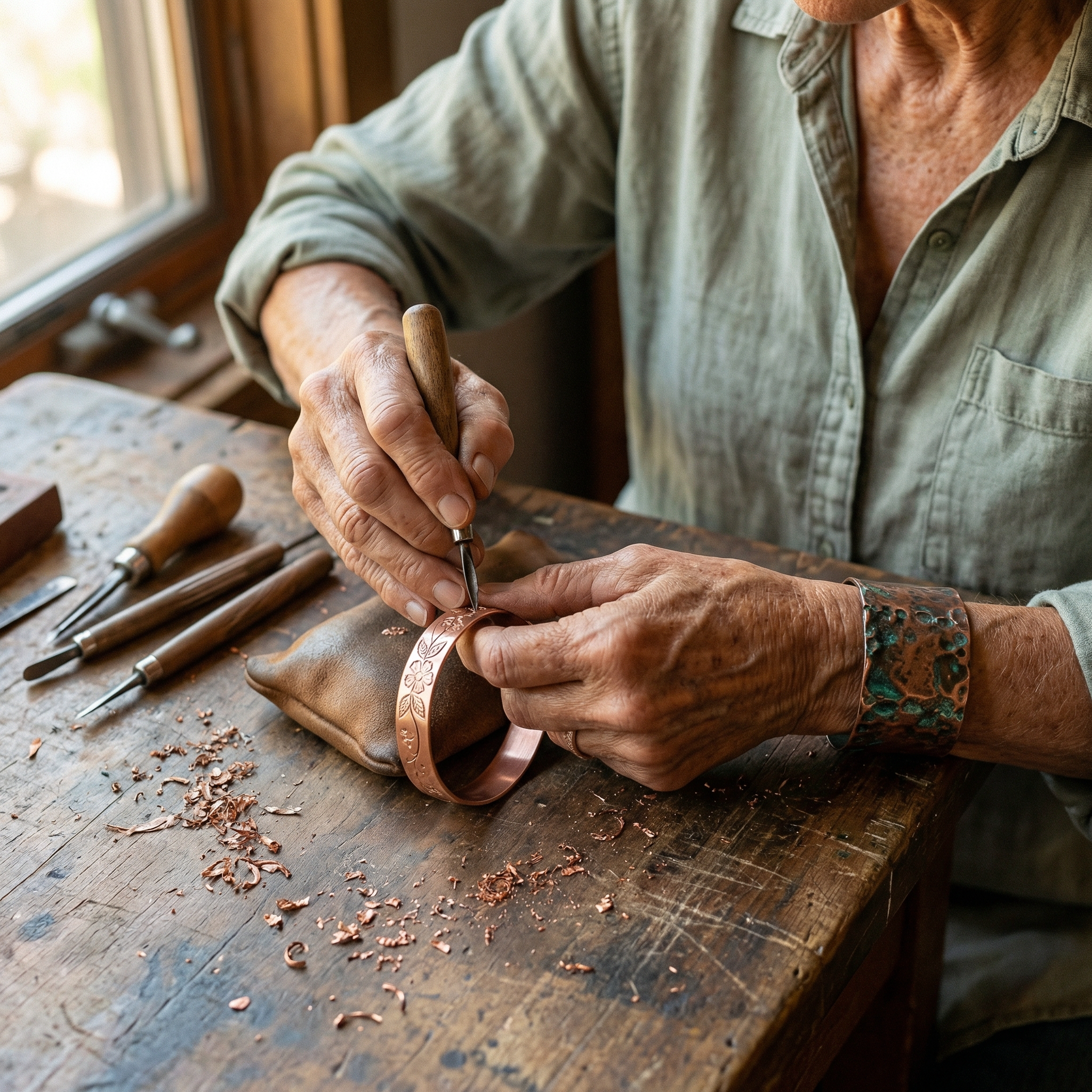 Ximena | Hand-Engraved Copper Vine Cuff Bracelet