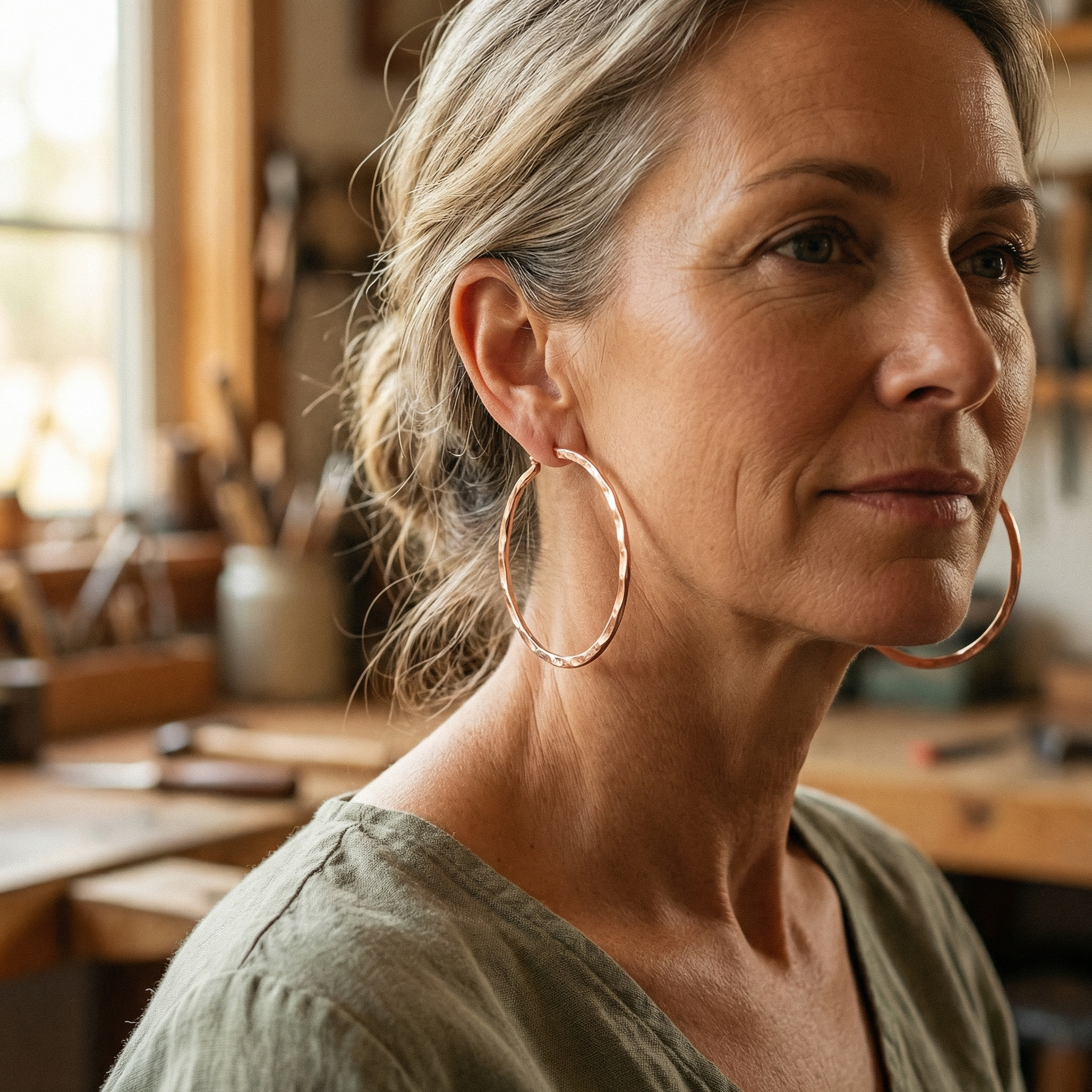Meadow | Faceted Hammered Copper Hoop Earrings
