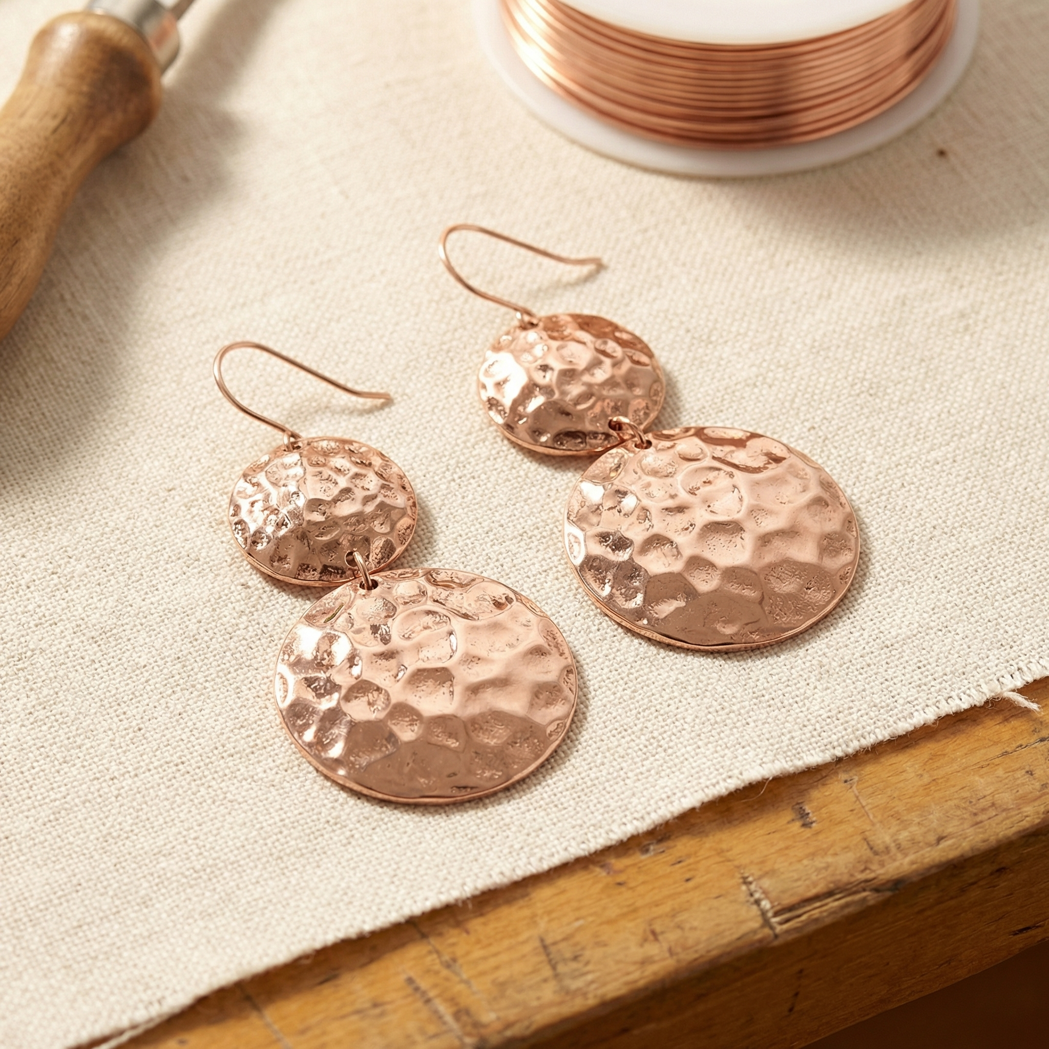 Bella | Hammered Copper Disc Drop Earrings