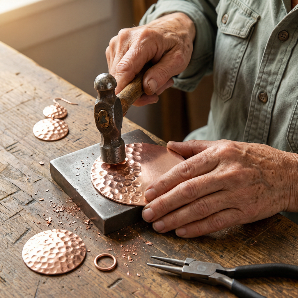 Bella | Hammered Copper Disc Drop Earrings