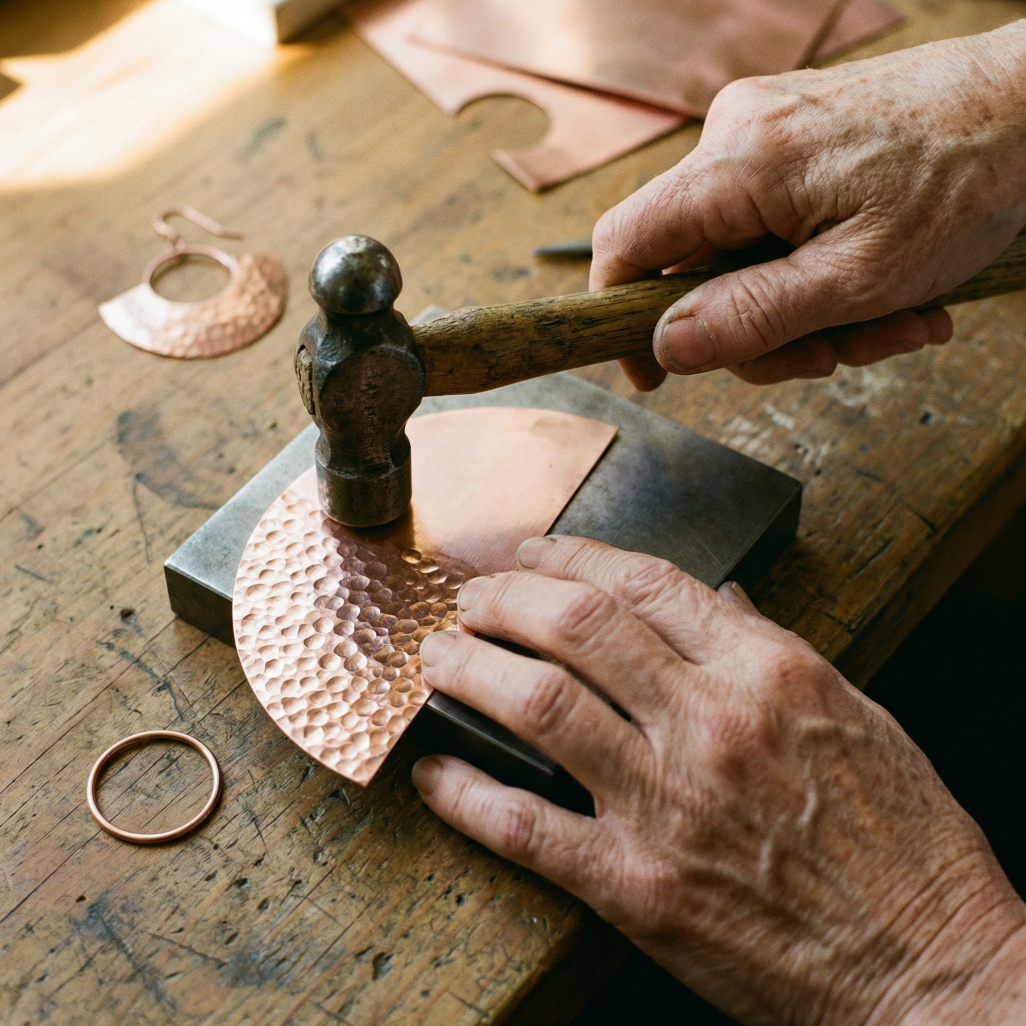 Lila | Hammered Copper Fan Earrings