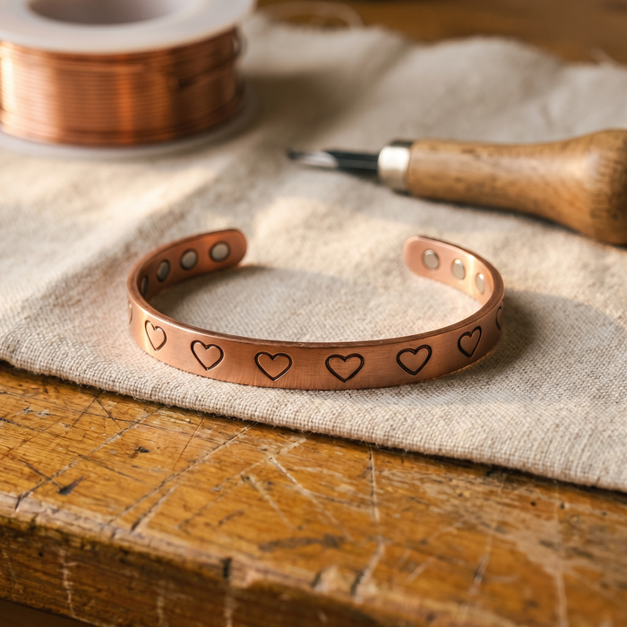 Amara | Heart-Stamped Copper Cuff Bracelet