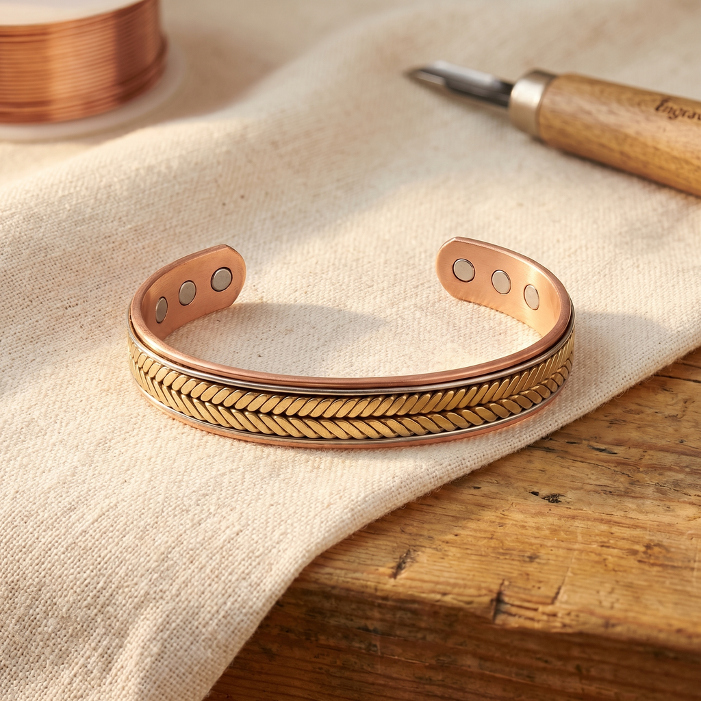 Daisy | Chevron-Braided Copper Rail Cuff Bracelet