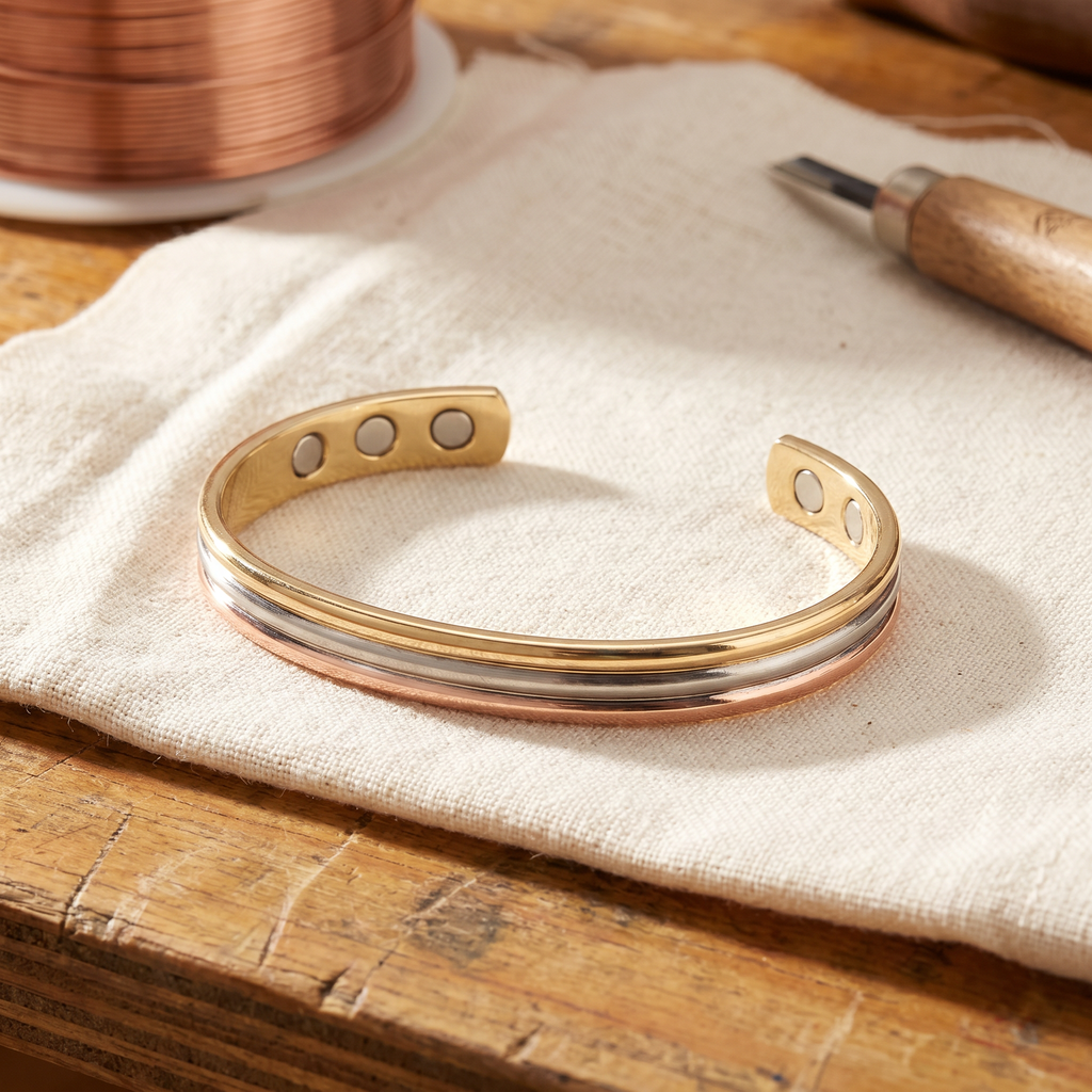 Trinity | Tri-Tone Grooved Copper Cuff Bracelet