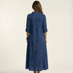 Mariam | Linen Maxi Dress with Tonal Floral Embroidery