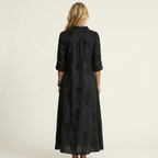Mariam | Linen Maxi Dress with Tonal Floral Embroidery