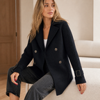 Isola Knit Sleeve Double-Breasted Coat - black - lifestyle view 3