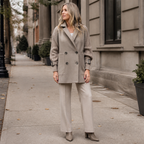Isola Knit Sleeve Double-Breasted Coat - gray-green - lifestyle view 1