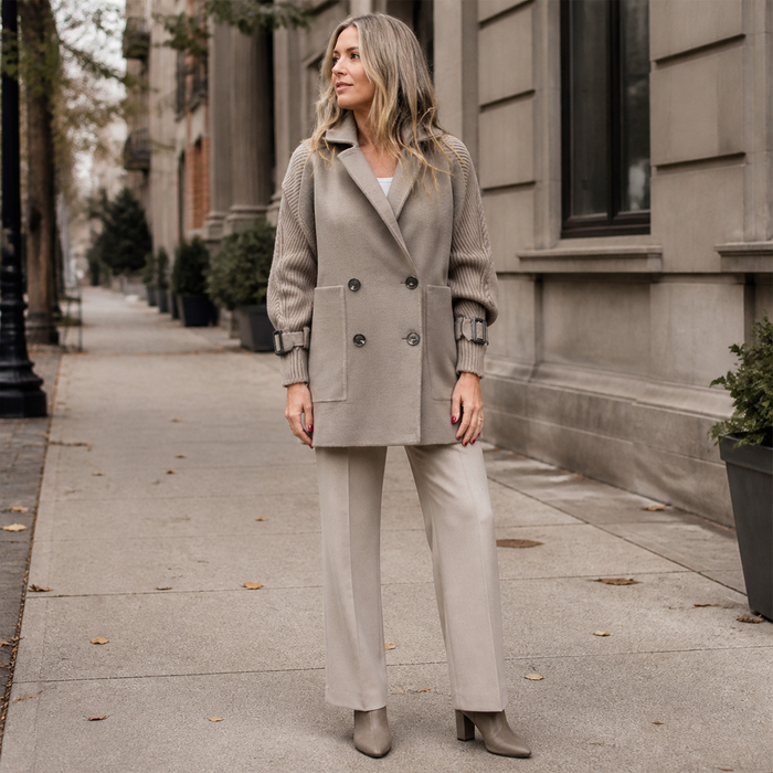 Isola | Knit Sleeve Double-Breasted Coat