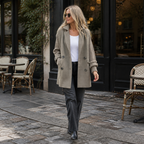 Isola Knit Sleeve Double-Breasted Coat - gray-green - lifestyle view 2