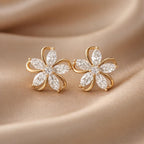 Inlaid Cubic White Gold Zirconia Petal Earrings