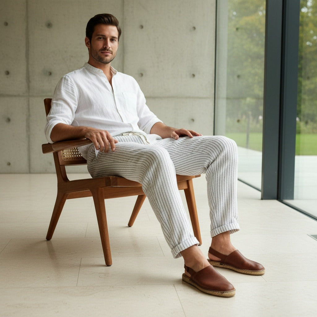 Striped Linen Trousers Men