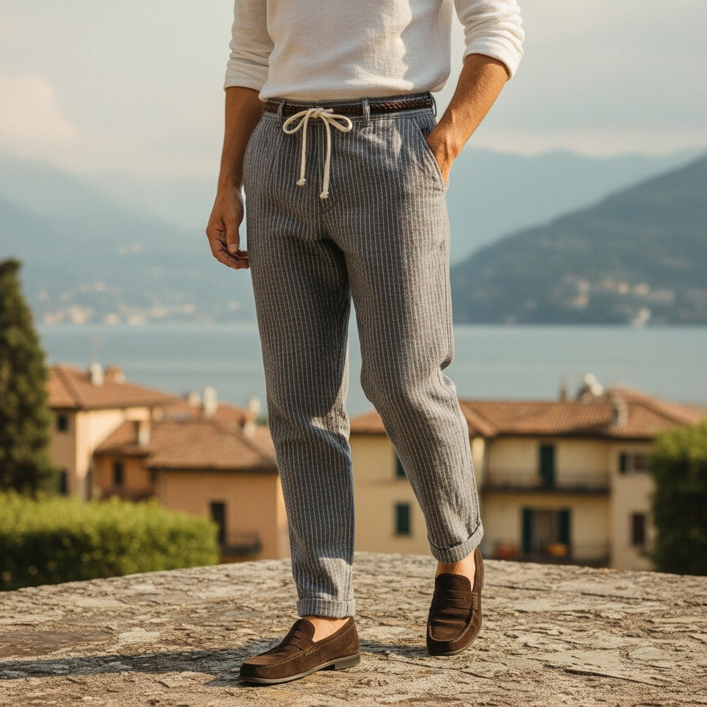 Striped Linen Trousers Men